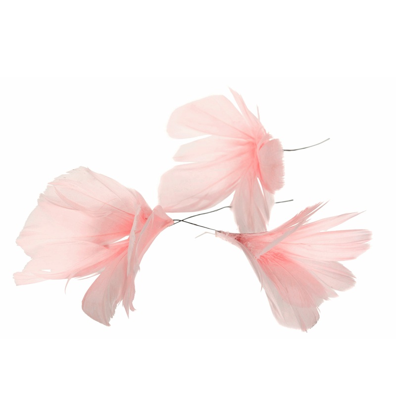 Fjäder Trådad Blom Ljusrosa 12-pack