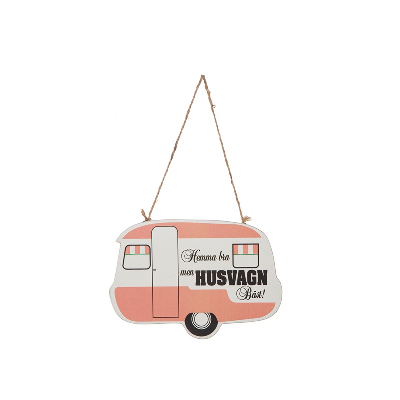 Träskylt "Husvagn är bäst" rosa