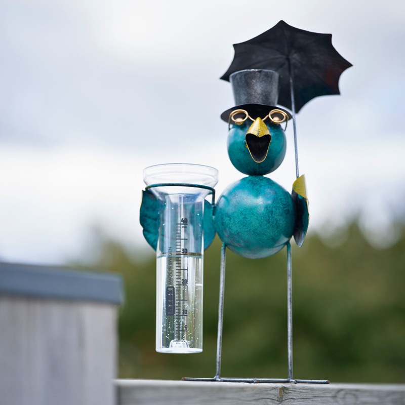 Regnmätare Fågel stående inkl. mätglas grön