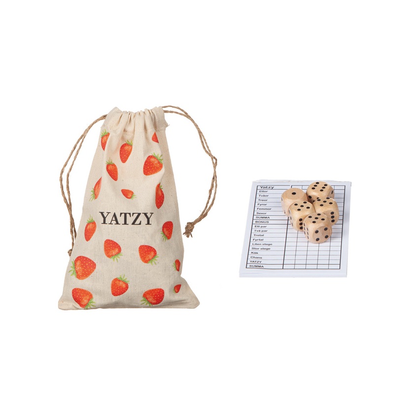 Yatzy i tygpåse jordgubb