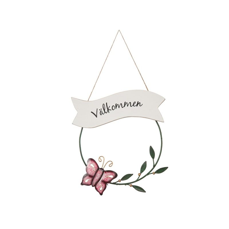 Välkommenskylt med rosa fjäril